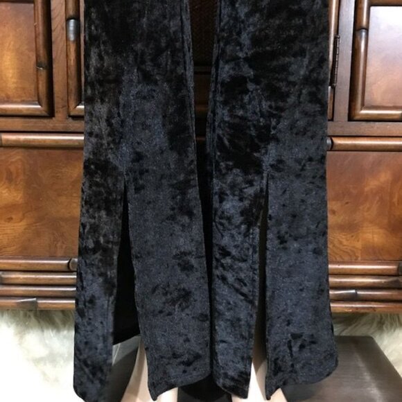 NWOT Wavvy Black Crushed Velvet Front Slit High Waist Stretch Flare Leg Pant - Picture 8 of 10